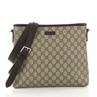 Gucci Zip Top Messenger Bag GG Coated Canvas Large Brown 386782
