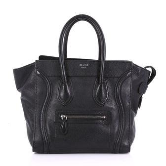 Celine Luggage Handbag Grainy Leather Micro Black 386847