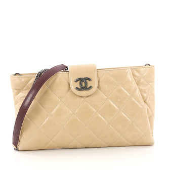 Chanel Duo Color Chain Clutch Quilted Glazed Calfskin Neutral 386931