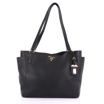 Prada Side Pocket Tote Vitello Daino Medium Black 386941