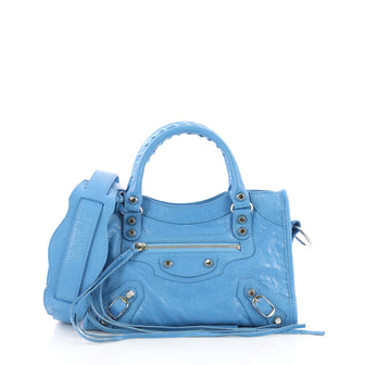 Balenciaga City Classic Studs Handbag Leather Mini Blue 387021