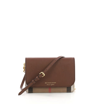 Burberry Wallet on Chain Leather and House Check Canvas Brown 387111