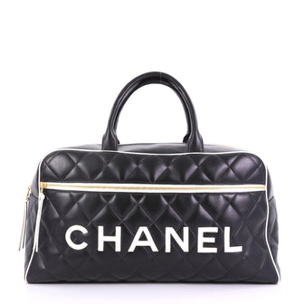 Chanel Vintage Logo Bowler Bag Quilted Lambskin Large Black 387331