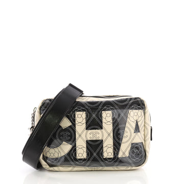 Chanel Logo Camera Bag Printed Coated Canvas Medium Black 387404