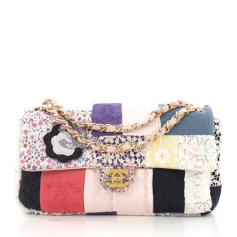 Chanel CC Camellia Flap Bag Patchwork Textile Medium Pink 387472