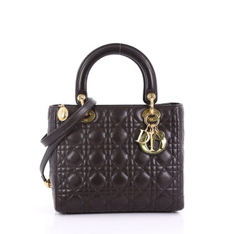 Christian Dior Vintage Lady Dior Handbag Cannage Quilt Lambskin Medium Brown 387481