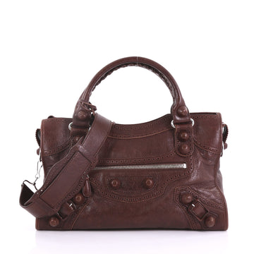 Balenciaga City Giant Brogues Handbag Leather Medium Red 387483