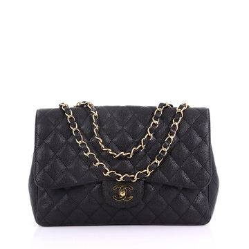 Chanel Vintage Classic Single Flap Bag Quilted Caviar Jumbo Black 387551