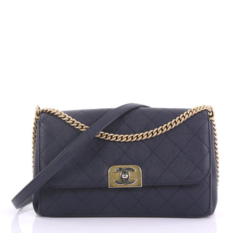 Chanel Straight Lines Flap Bag Quilted Calfskin Medium Blue 387661