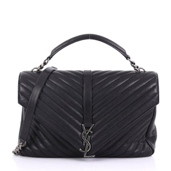 Saint Laurent Classic Monogram College Bag Matelasse Chevron Leather Large Black 387738