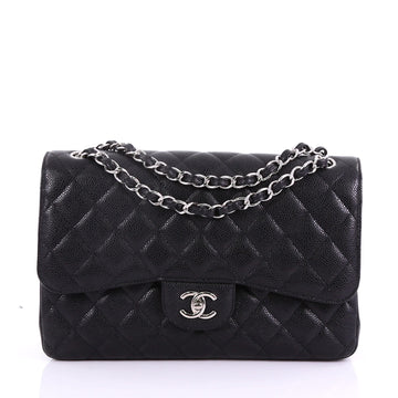 Chanel Classic Double Flap Bag Quilted Caviar Jumbo Black 387841