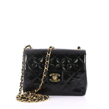 Chanel Vintage Square Classic Single Flap Bag Quilted Patent Mini Black 387861