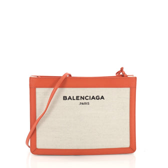 Balenciaga Navy Pochette S Canvas and Leather Brown 387911