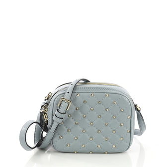 Valentino Rockstud Spike Camera Bag Quilted Leather Mini Blue