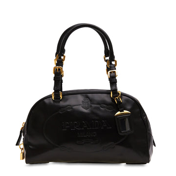 Embossed Logo Bowler Bag Leather