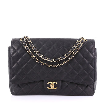Chanel Model: Classic Double Flap Bag Quilted Caviar Maxi Black 38812/1