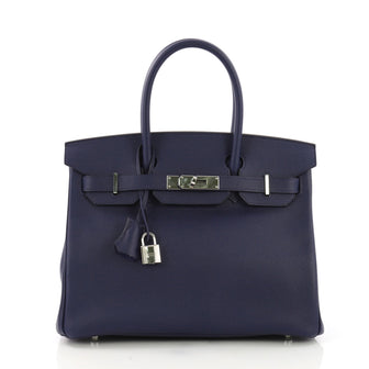 Hermes Birkin Handbag Blue Epsom with Palladium Hardware 30