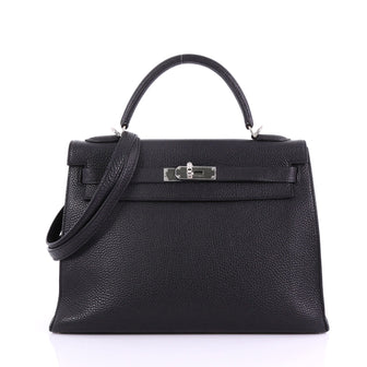 Hermes Kelly Handbag Black Togo with Palladium Hardware 32