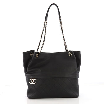 Chanel Zip and Carry Shopping Tote Quilted Caviar Large Black 388342