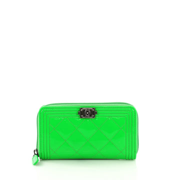 Chanel Boy Zip Around Wallet Quilted Patent Small Green 388346