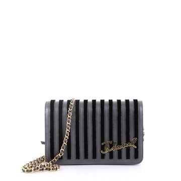Chanel Paris-Hamburg Wallet on Chain Velvet Striped Leather Gray 388347