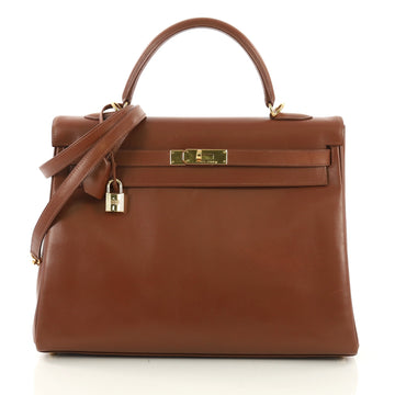 Hermes Kelly Handbag Brown Box Calf with Gold Hardware 35