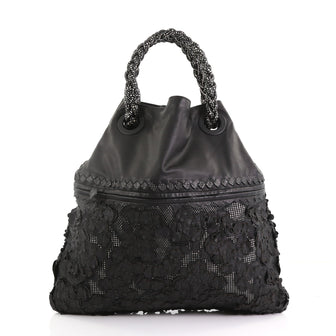 Bottega Veneta Julie Tote Leather with Applique Large Black 388762