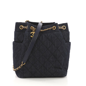 Chanel Urban Spirit Drawstring Bag Quilted Denim Small Blue