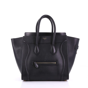 Celine Luggage Handbag Smooth Leather Mini Black 388822