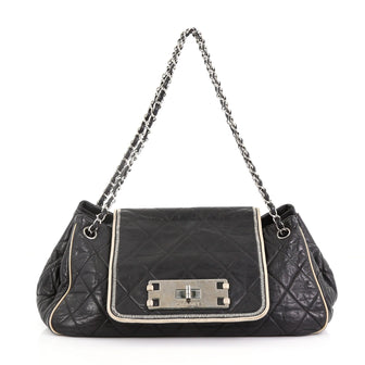 Chanel East West Mademoiselle Accordion Flap Bag Quilted Lambskin Medium Black 389032