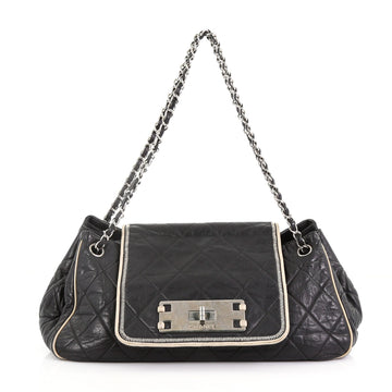 Chanel East West Mademoiselle Accordion Flap Bag Quilted Lambskin Medium Black 389032