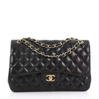 Chanel Classic Double Flap Bag Quilted Lambskin Jumbo Black 3890515
