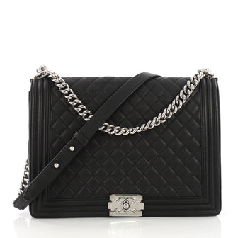 Chanel Boy Flap Bag Quilted Caviar Large Black 389055
