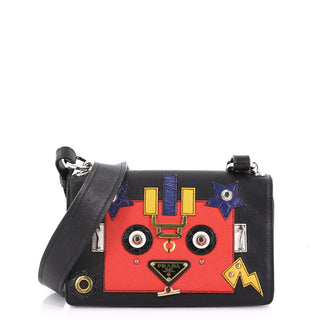 Prada Robot Flap Shoulder Bag Mixed Media Leather Small 389057