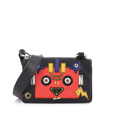 Prada Robot Flap Shoulder Bag Mixed Media Leather Small 389057