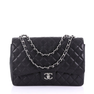 Chanel Classic Double Flap Bag Quilted Caviar Maxi Black 389085