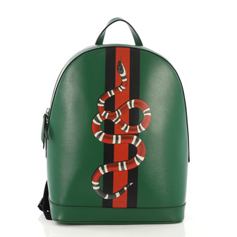 Gucci Web and Snake Backpack Printed Leather Green 389321