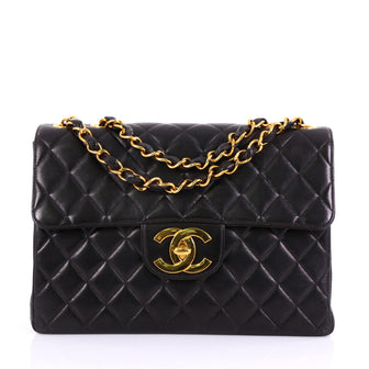  Chanel Model: Vintage Classic Single Flap Bag Quilted Lambskin Jumbo Black 38938/1