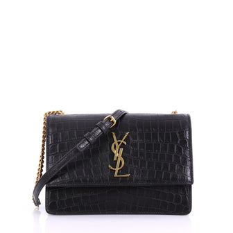 Saint Laurent Sunset Shoulder Bag Crocodile Embossed Black 3894001