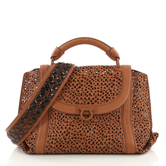 Salvatore Ferragamo Sofia Satchel Laser Cut Leather Medium 389452