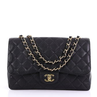 Chanel Classic Single Flap Bag Quilted Caviar Jumbo Black 389521