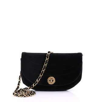 Chanel Vintage Crescent Flap Bag Horizontal Quilted Velvet Medium Black 389611