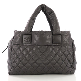 Chanel Coco Cocoon Zipped Tote Quilted Nylon Large Gray 3896949