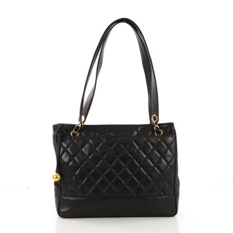 Chanel Vintage Shopping Tote Quilted Lambskin Medium Black 3896973