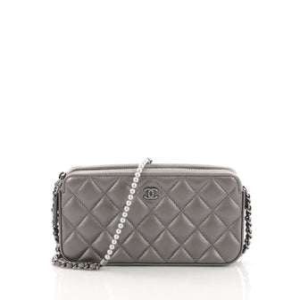 Chanel Double Zip Clutch with Pearl Chain Quilted Lambskin 389779