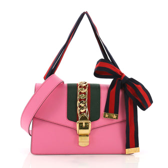 Gucci Sylvie Shoulder Bag Leather Small Pink 389828