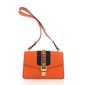 Gucci Sylvie Shoulder Bag Leather Small Orange 389829