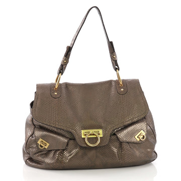 Salvatore Ferragamo Gancini Top Handle Bag Python Large 390021