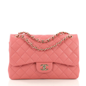 Chanel Classic Double Flap Bag Quilted Caviar Jumbo Pink 390041