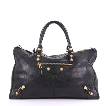Balenciaga Work Giant Studs Handbag Leather Black 390101